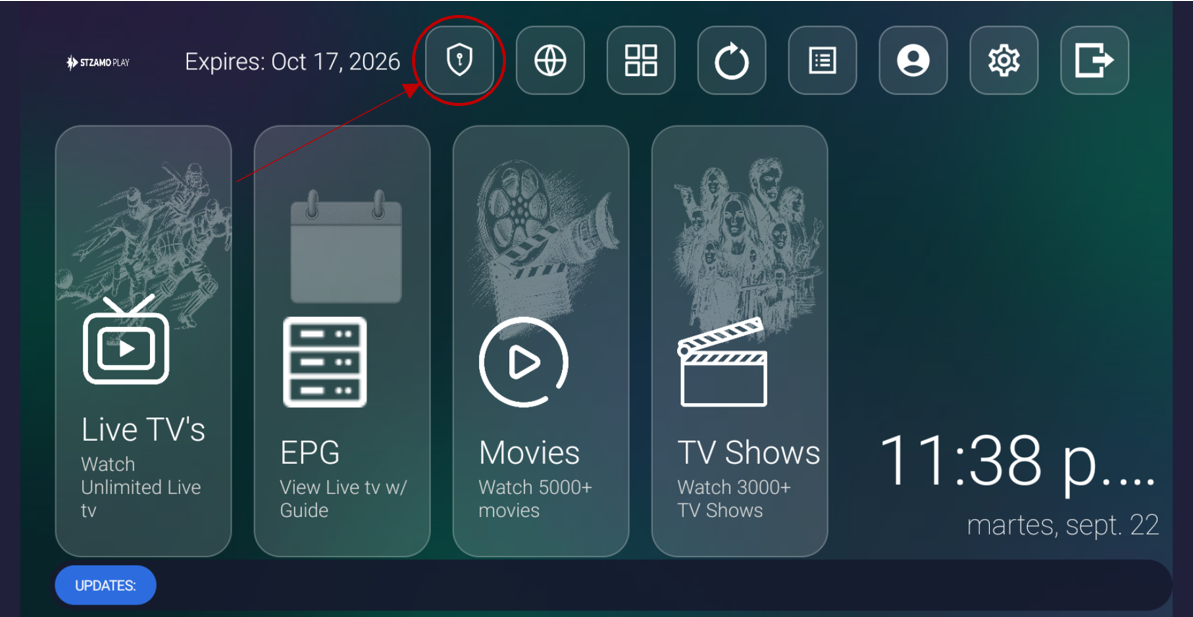 Icono de VPN señalado en la barra superior